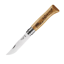 Нож Opinel №8, нержавеющая сталь, рукоять дуб, гравировка кабан Art: 002331