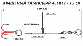 Титановый ассист "Мормыш" цветной 13см