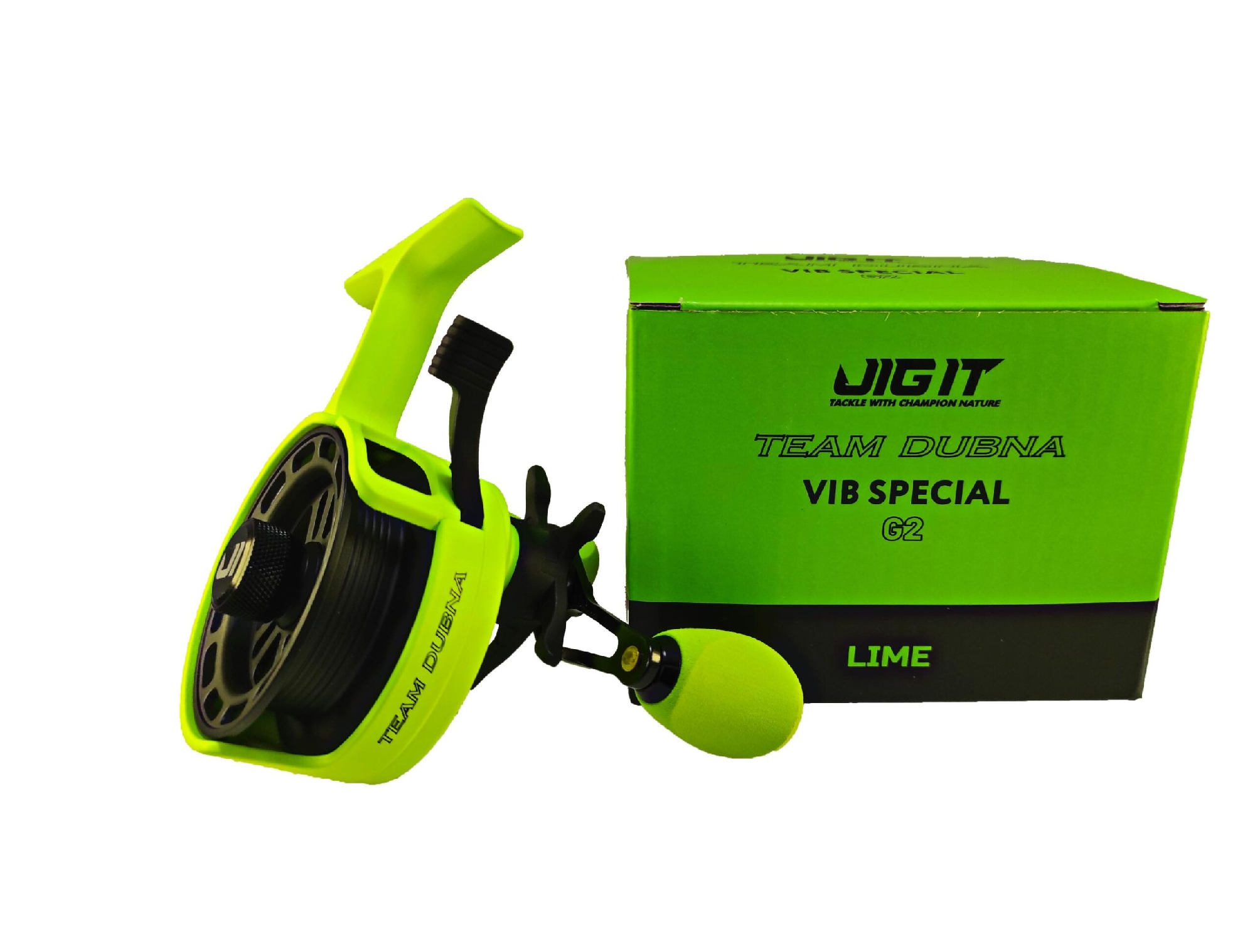Катушка зимняя Jig It Team Dubna Vib Special G2 LIME, левая рука