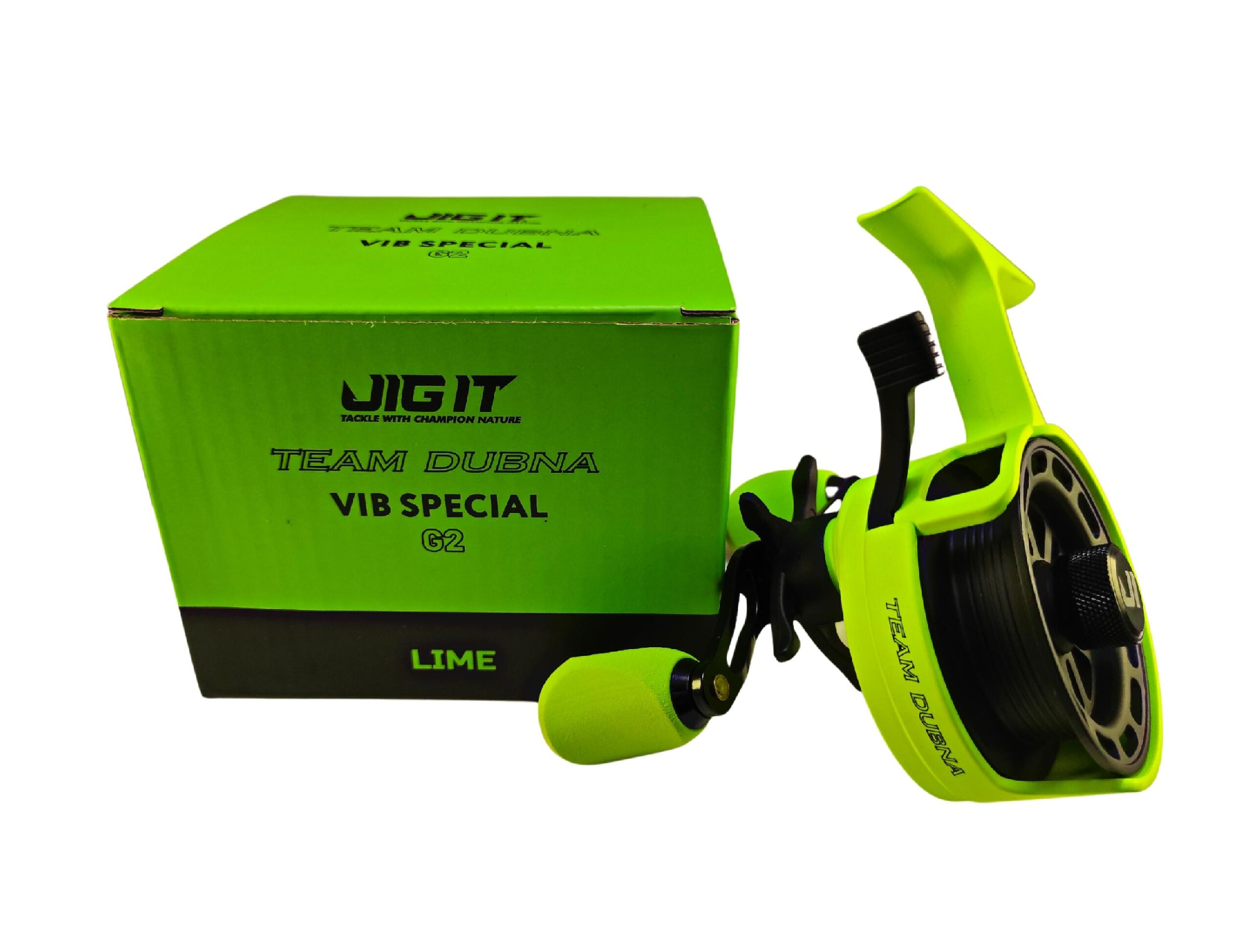 Катушка зимняя Jig It Team Dubna Vib Special G2 LIME, правая рука