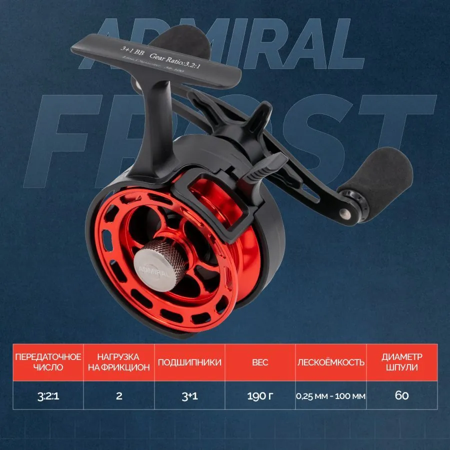 Катушка Зимний мультипликатор Admiral Fishing Reel 60 Red Left